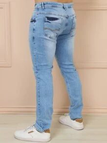Men Pants - 淺色水洗藍 - 查看 4