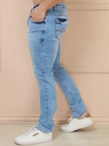 Men Pants - 淺色水洗藍 - 查看 5