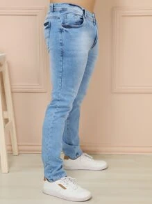 Men Pants - 淺色水洗藍 - 查看 3