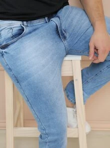 Men Pants - 淺色水洗藍 - 查看 6