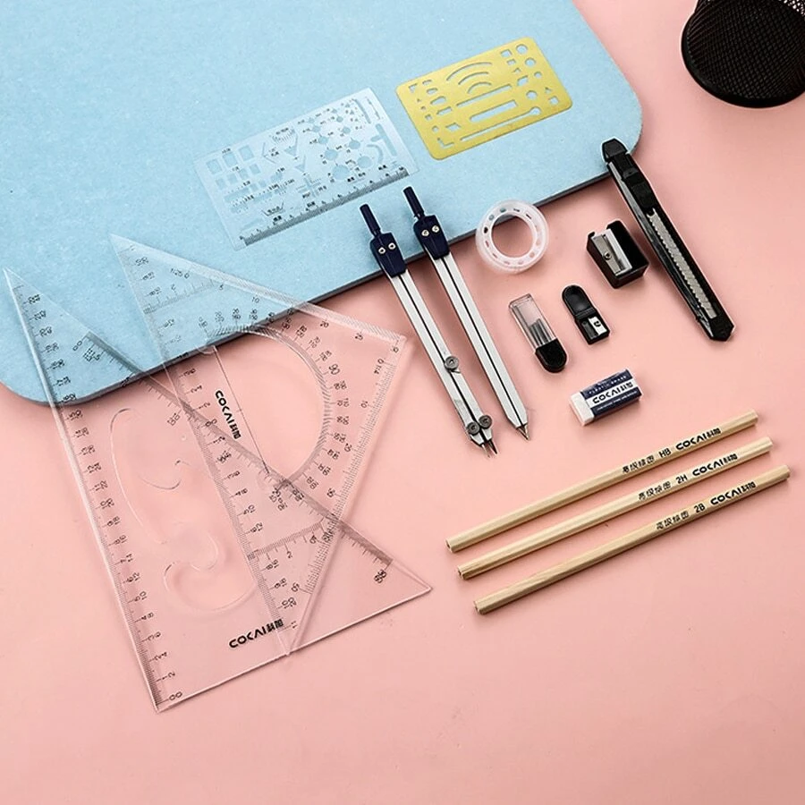 Professional Mechanical Drawing Tools Set With Architectural & Civil Engineering Drafting Instruments, University Compass & Ruler Kit,Rulers - Clear - View 1