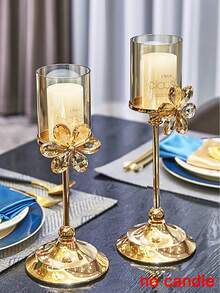 1set Luxury Nordic Style Crystal Candle Holder Ornament For Home Decoration - Gold - View 3
