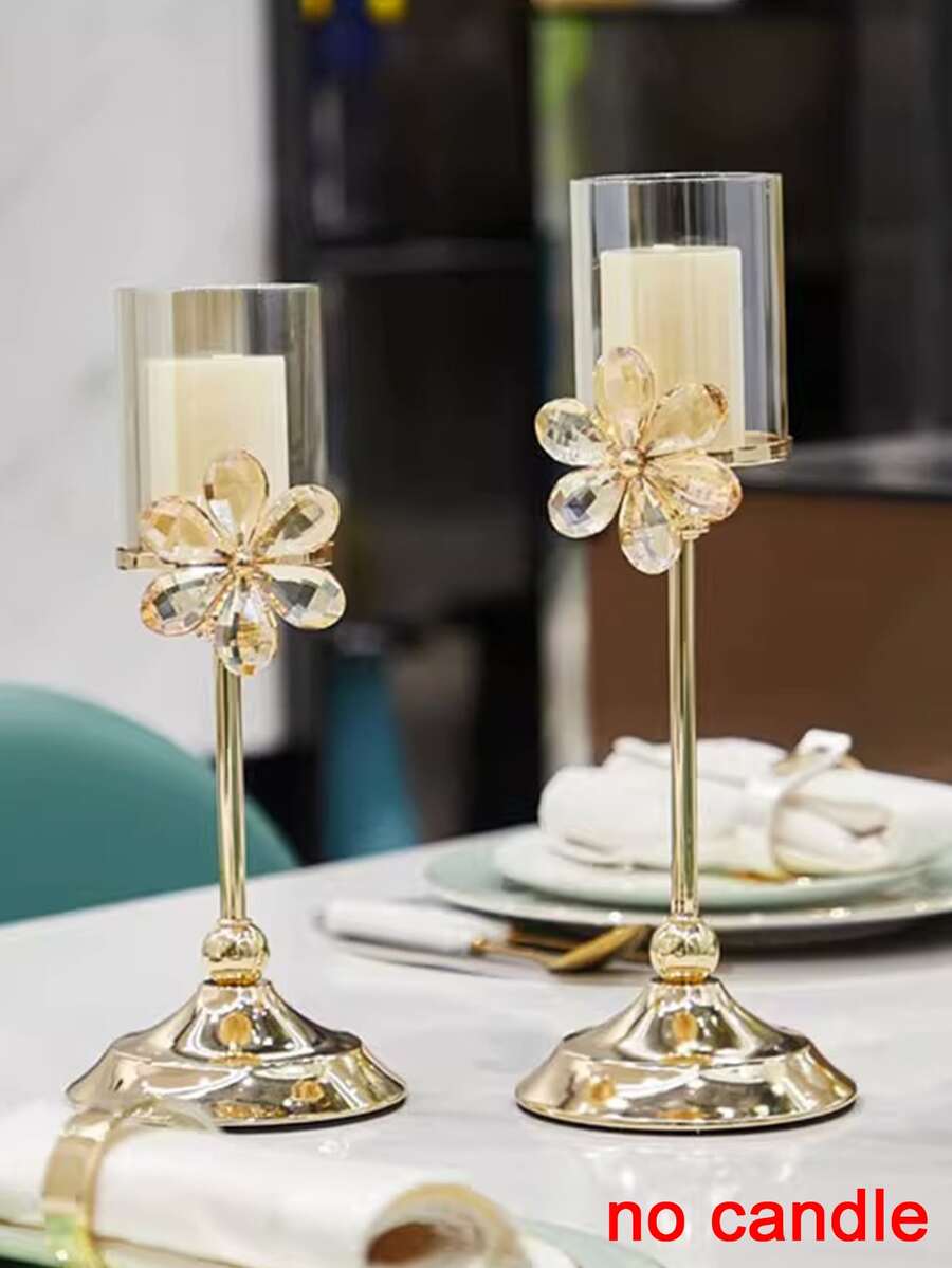 1set Luxury Nordic Style Crystal Candle Holder Ornament For Home Decoration - Gold - View 1