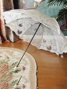 1入組女士們時尚透明八羅紋防紫外線全自動雨傘適合婚禮和婚禮,白色 - 白色 - 查看 2