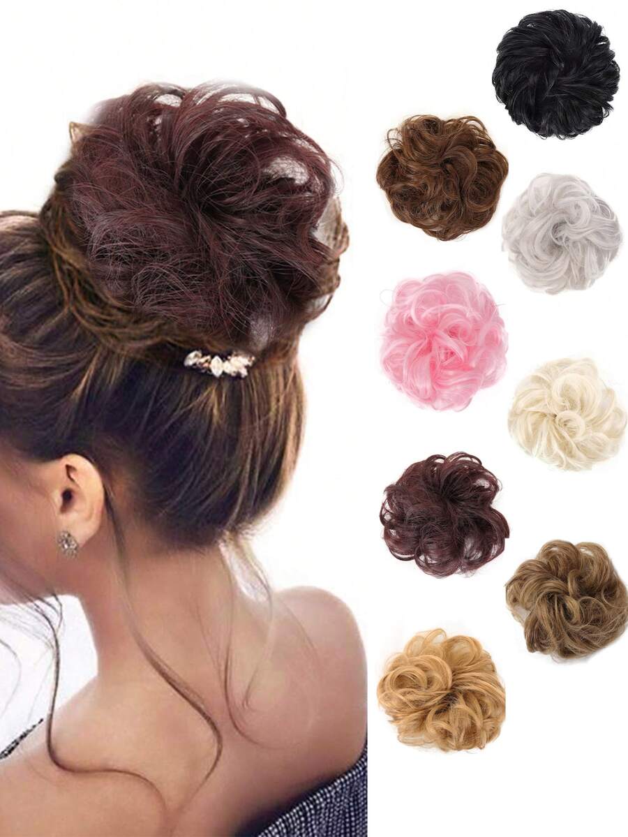 Lộn Xộn Búi Tóc Phần, Lộn Xộn Búi Tóc Scrunchie Cho Nữ Xoăn Lượn Sóng Đen Lớn Búi Tóc Scrunchie - Dark Brown - Xem 1