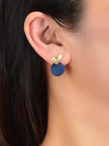 1pair Fashionable Sweetheart Spray Painted Silver Needle Earrings Valentines,Mom,Mother,Mother's Day,Gift - Navy Blue - View 3
