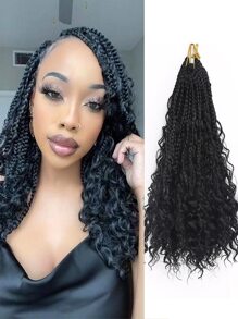 amir hair 件裝女神盒 Br 女式鉤針頭髮 14 英寸短預環鉤針盒 Br 捲髮波西米亞嬉皮 Br 合成編織接發 - 黑色 - 查看 1