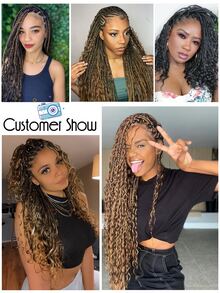 amir hair 件裝女神盒 Br 女式鉤針頭髮 14 英寸短預環鉤針盒 Br 捲髮波西米亞嬉皮 Br 合成編織接發 - 黑色 - 查看 9