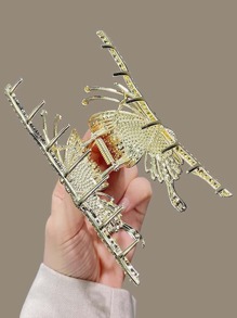 1个女士金属水钻蝴蝶爪夹，时尚发饰，适用于盘发造型、派对头饰、发夹、发卡、发饰、发饰夹、发饰夹、发饰夹、发饰夹、发饰夹、学校用品、大学秋季冬季度假装扮、夏季海滩装扮 - 金色 - 查看 7