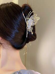 1个女士金属水钻蝴蝶爪夹，时尚发饰，适用于盘发造型、派对头饰、发夹、发卡、发饰、发饰夹、发饰夹、发饰夹、发饰夹、发饰夹、学校用品、大学秋季冬季度假装扮、夏季海滩装扮 - 金色 - 查看 5