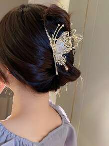 1个女士金属水钻蝴蝶爪夹，时尚发饰，适用于盘发造型、派对头饰、发夹、发卡、发饰、发饰夹、发饰夹、发饰夹、发饰夹、发饰夹、学校用品、大学秋季冬季度假装扮、夏季海滩装扮 - 金色 - 查看 6