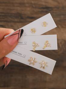 6pcs Simple & Delicate Snowflake & Swan & Flower Combination Earrings For Women, Holiday Gift - Yellow Gold - View 1