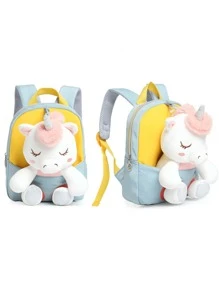 Mochila Escolar para niños Mochila Estudiantes para Primarias Unicornio de bolsa escolar de dibujos animados Peluche Desmontable - verde menta - Ver 2