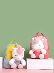 Mochila Escolar para niños Mochila Estudiantes para Primarias Unicornio de bolsa escolar de dibujos animados Peluche Desmontable - verde menta - Ver 3