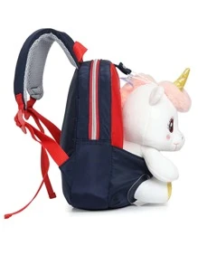 Mochila Escolar para niños Mochila Estudiantes para Primarias Unicornio de bolsa escolar de dibujos animados Peluche Desmontable - verde menta - Ver 5