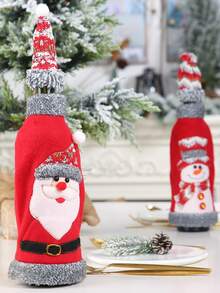 1set Christmas Decorative Embroidered Wine Bottle Cover - Multicolor - View 3
