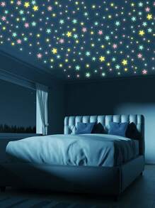 100pcs 3cm Luminous Wall Stickers For Party Decorations, Removable Glowing Star Wall Stickers For Bedroom Ceiling Decor - Multicolor - View 1