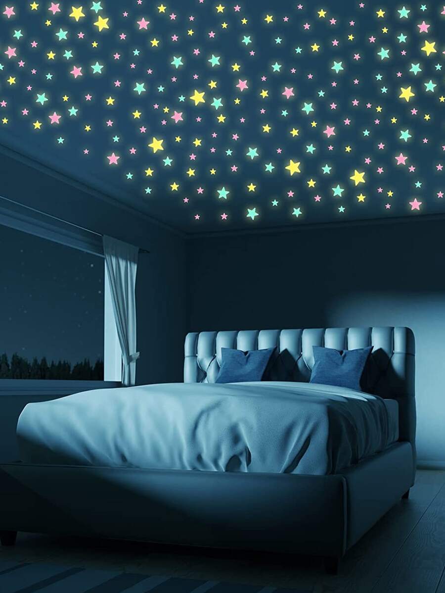 100pcs 3cm Luminous Wall Stickers For Party Decorations, Removable Glowing Star Wall Stickers For Bedroom Ceiling Decor - Multicolor - View 1