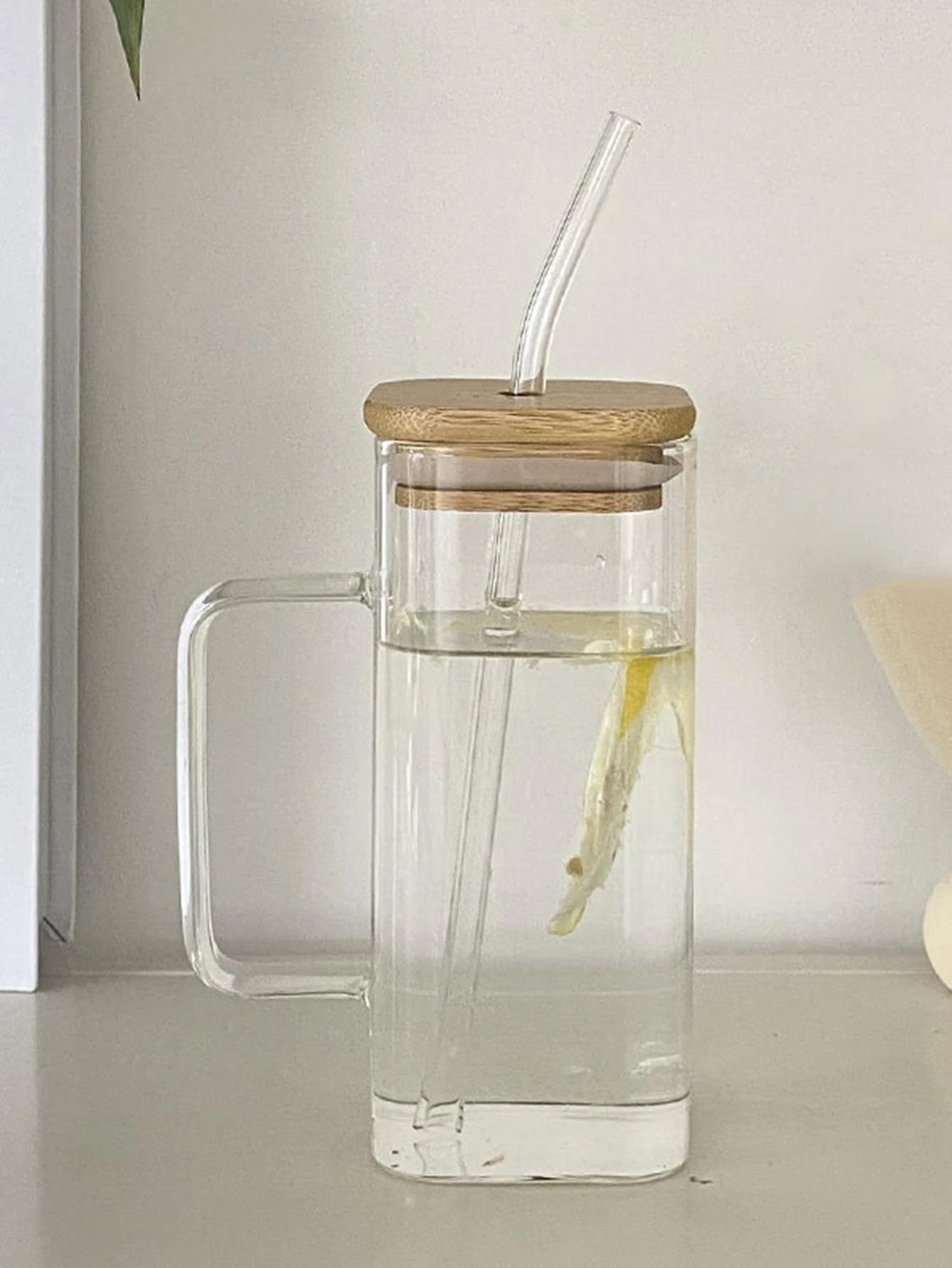 400ml Creative Glass Straw Cup With Lid For Bubble Tea, Large Capacity