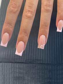 24片粉色法式假指甲，时尚粉色美甲，Eufang防水可卸指甲贴纸套装，按压式指甲，美甲用品