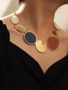 1入組時尚簡約風格圓形圓片光滑表面女士項鍊 - 彩色 - 查看 5
