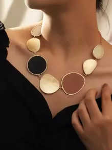 1入組時尚簡約風格圓形圓片光滑表面女士項鍊 - 彩色 - 查看 1