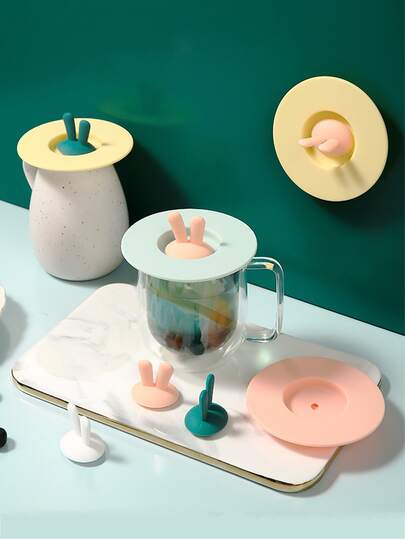 1入組隨機兔耳朵防塵杯蓋適用於所有種類圓形杯子和杯子