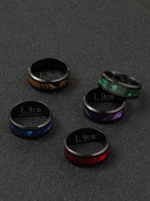 5pcs stainless steel black men's simple fashion ring set suitable for daily decoration red, purple, green, blue, orange - Multicolor - View 3