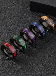 5pcs stainless steel black men's simple fashion ring set suitable for daily decoration red, purple, green, blue, orange - Multicolor - View 1
