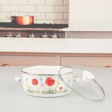 3pcs/set 12-14-16cm Enamel Pot With Glass Cover, Mini Pot, Full Flower Multi-purpose Soup Pot