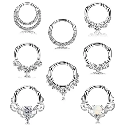 8pcs 16G Septum Nhẫn Thép không gỉ Septum CZ Septum Đồ trang sức Hoa tai Xoắn ốc Hoa tai Vòng mũi Nhẫn Màu bạc Vàng hồng Đồ trang sức xuyên thấu Đối với phụ nữ
