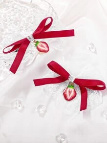 2 cái/bộ nơ ren trắng phong cách học sinh nữ & kẹp tóc dâu tây phụ kiện tóc dễ thương cho Giáng sinh - Nhiều màu - Xem 5