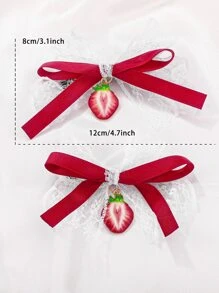 2 cái/bộ nơ ren trắng phong cách học sinh nữ & kẹp tóc dâu tây phụ kiện tóc dễ thương cho Giáng sinh - Nhiều màu - Xem 7