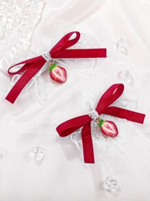 2 cái/bộ nơ ren trắng phong cách học sinh nữ & kẹp tóc dâu tây phụ kiện tóc dễ thương cho Giáng sinh - Nhiều màu - Xem 1