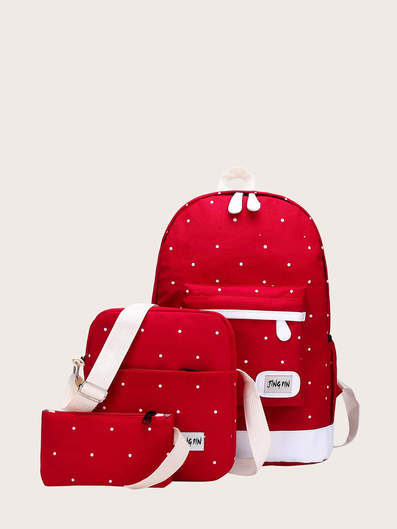 3入組波卡圓圓點圖案孩子們二合一套裝 - 紅色 - 查看 1