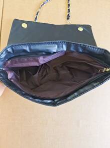 Đơn giản thời trang nắp PU màu đen vàng dung tích lớn hốc hình học thanh lịch trí tuệ túi xách nữ túi xách chỉ thêu dây chuyền kim loại túi đeo vai - màu đen - Xem 5