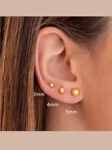 流行3圓形耳釘適合女士3/4/5mm球不銹鋼女性耳環首飾類