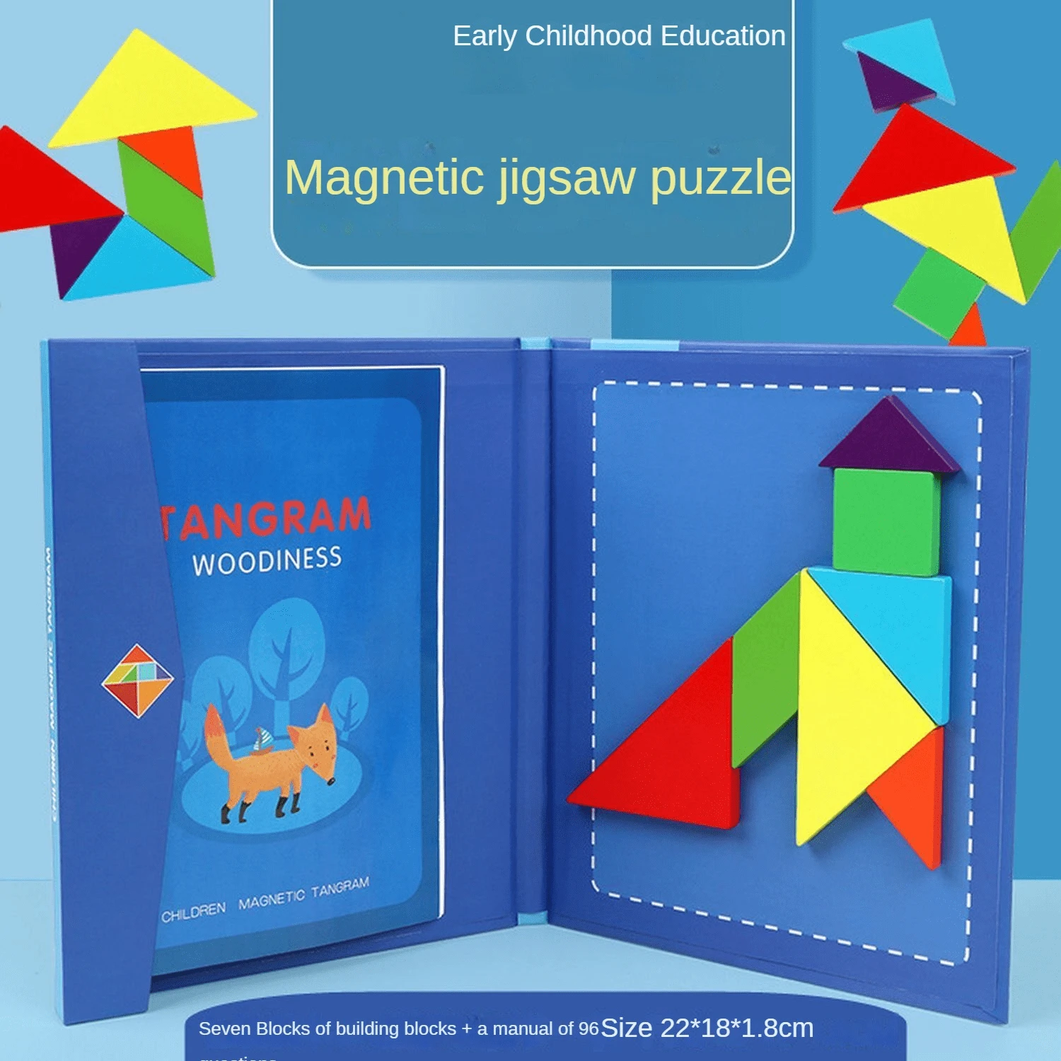 1 pieza azul magnético Tangram Rompecabezas - Azul - Ver 1