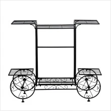 Large Garden Cart Stand Flower Wheel Rack Shelf Dissplay Pot Plant Holder Stand - Black - View 5
