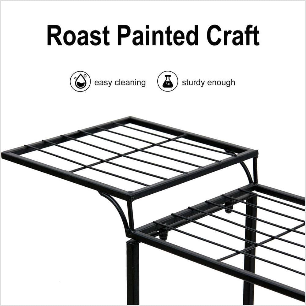 Large Garden Cart Stand Flower Wheel Rack Shelf Dissplay Pot Plant Holder Stand - Black - View 1