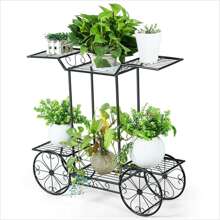 Large Garden Cart Stand Flower Wheel Rack Shelf Dissplay Pot Plant Holder Stand - Black - View 10