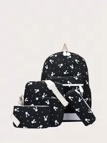 4入組孩子們卡通兔子圖案混合性套裝 - 黑色 - 查看 1