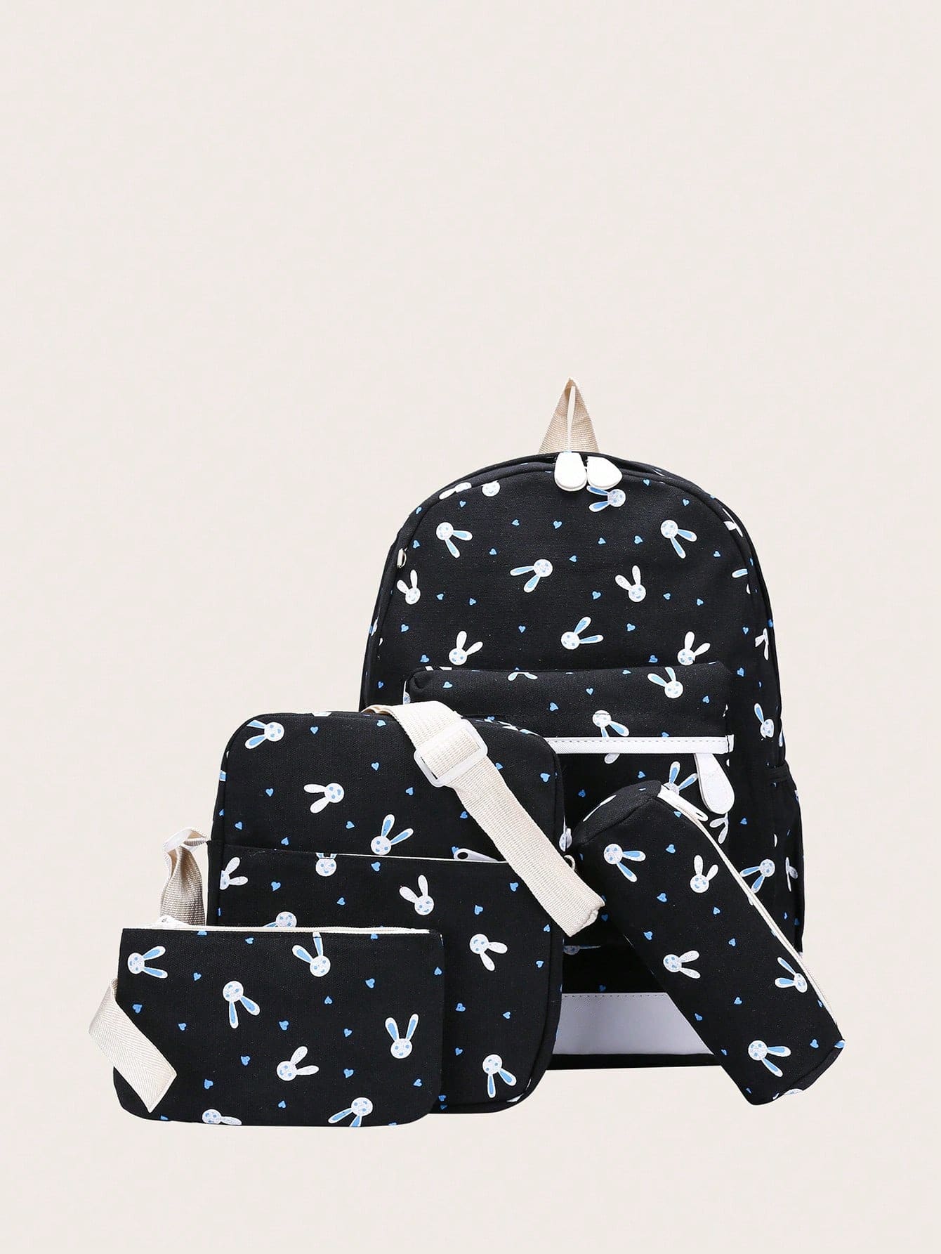 4入組孩子們卡通兔子圖案混合性套裝 - 黑色 - 查看 1