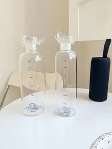 1pc High Capacity Plastic Water Bottle With Time Scale, Portable And Beautiful Drinking Cup For Women, For Outdoor, Camping - Black - View 2