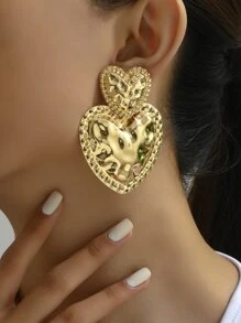 1 Paar herzförmige Ohrringe, europäisch-amerikanischer modischer Schmuck, Metall-Textur, minimalistischer und süßer Stil. Valentinstag, Mama, Mutter, Muttertag, Geschenk