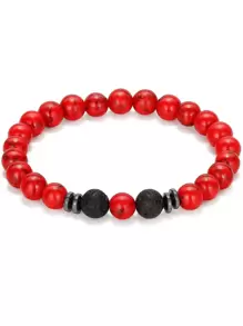 3入組男士極簡多層天然石頭手鍊日常裝飾 - 玫紅色 - 查看 6