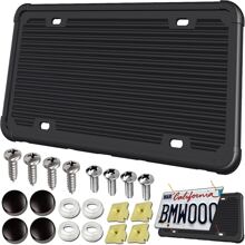 Silicone License Plate Frame - 1 Pack Black License Plate Frame,Front or Rear Cover Slim Holder with Screws, Black Screw Caps, with Rust-Proof.  Rattle-Proof.  Weather-Proof for Women, Men - Black - View 1