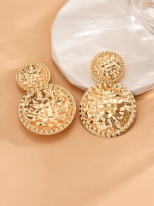 1pair Round Shape Bohemian Tassel Earrings For Women, European And American Style Exaggerated Vintage Alloy Ear Jewelry - Yellow Gold - View 3