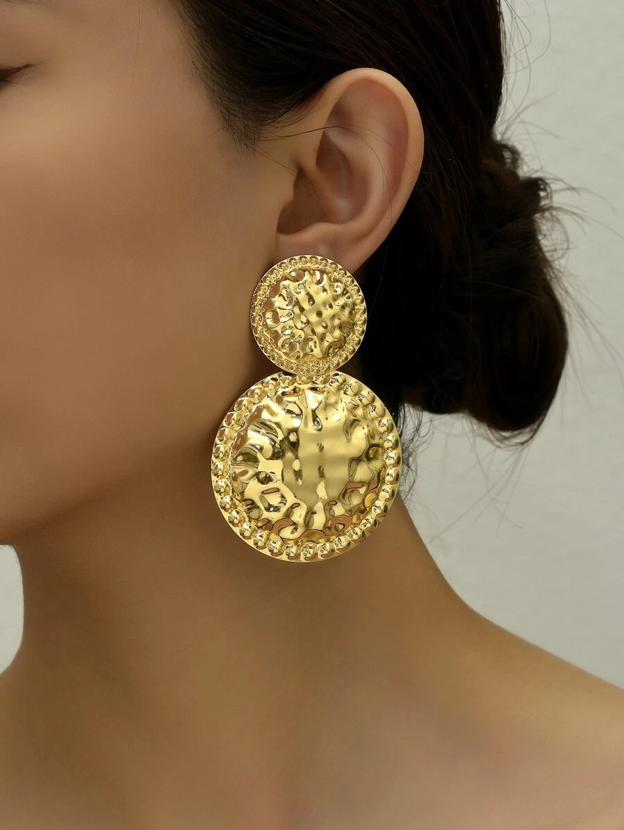 1pair Round Shape Bohemian Tassel Earrings For Women, European And American Style Exaggerated Vintage Alloy Ear Jewelry - Yellow Gold - View 1