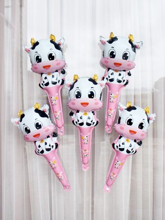 5 件粉色奶牛印花棒状气球，返校情人节